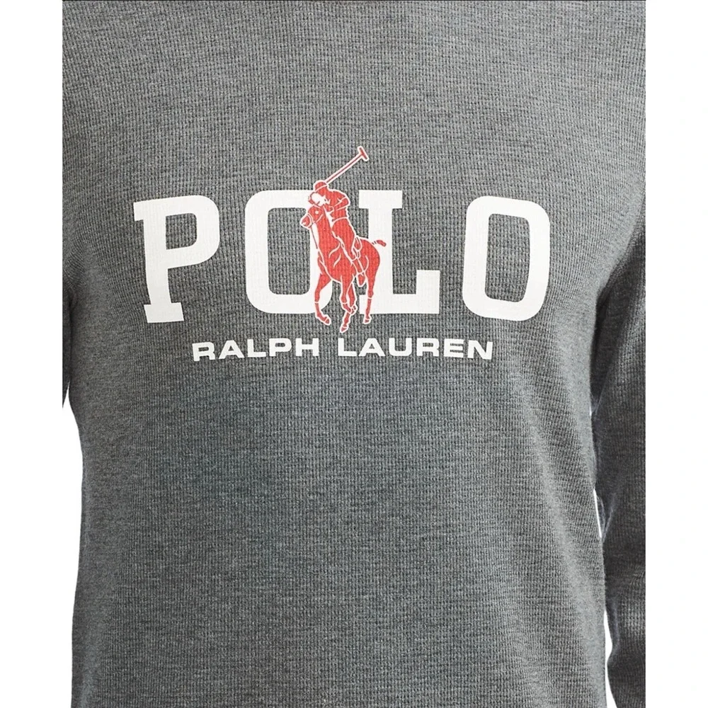 Polo RALPH LAUREN Mens Big Pony Logo Thermal Waffle Knit Shirt Big Tall 1XT Grey